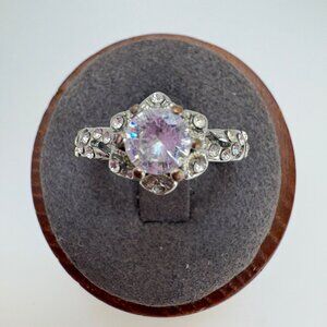 VTG Sterling Silver 925 Cubic Zirconia Fancy Border Prong Set Ring Size 8.25